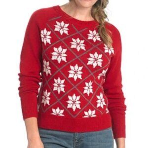 WOOLRICH Lambswool Knit Argyle/Poinsettia Holiday Sweater